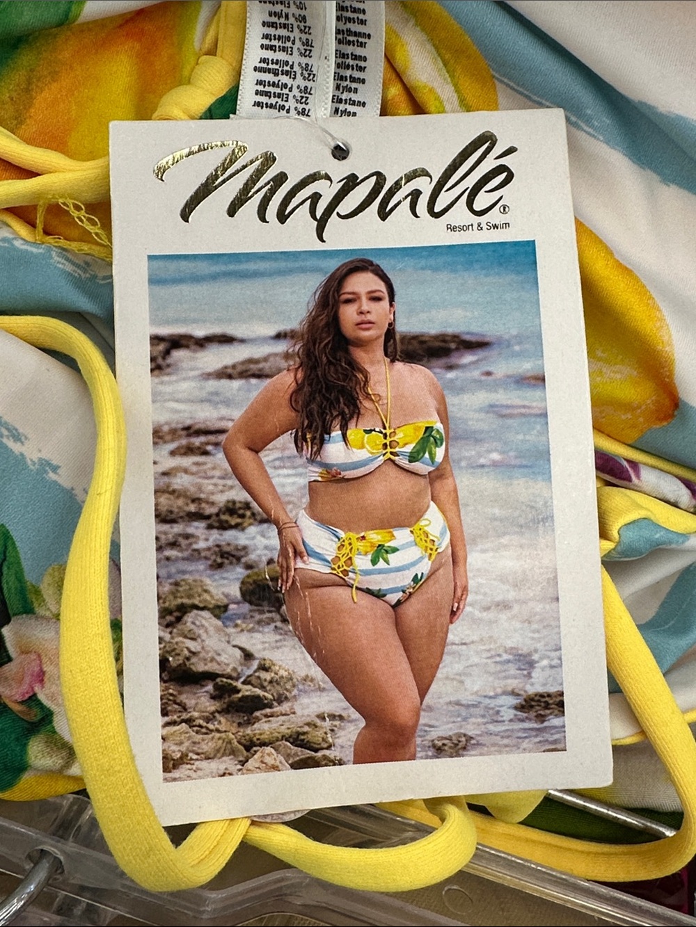 MAPALE Reversible 2 Piece Bikini Set Yellow Citrus Lemon Floral Print Sz 3X/4X